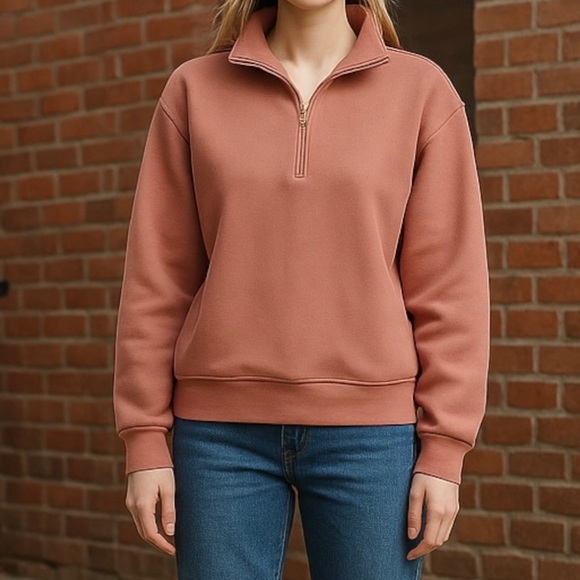 GAP Tops - GAP Women's Size Large Half-Zip Sweatshirt - Rust Pink With Pockets Boho